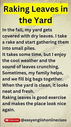 🍂 Raking Leaves in the Yard | Easy English Listening & Speaking Practice #FallintoShorts