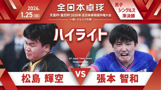 【全日本卓球】男子シングルス準決勝：松島輝空 vs 張本智和＜ハイライト＞