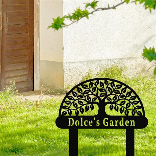 Custom Garden Tree Metal Sign, Outdoor Garden Stake, Personalized Name Sign, Tree of Life Stake, Home Address Sign, Nature Lover Gift - Etsy