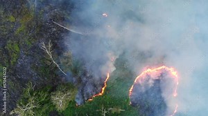 wildland firefighter extinguishing grass fires aerial video. bush fires, spring grass fires, volunteer firefighters. hot weather, environmental problems, dry grass burning