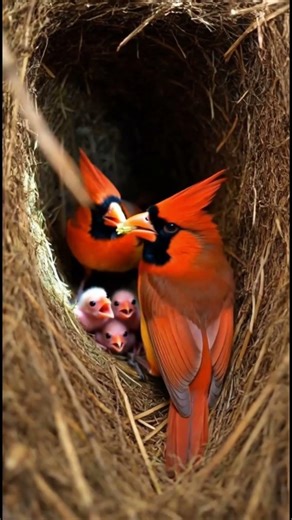 POV: Flying Into a Cardinal Bird Nest and Feeding the Chicks 🐦