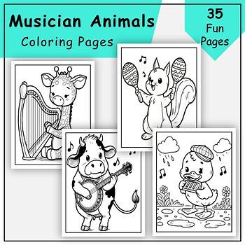 Musician Animals Coloring Pages for Kids: Musical Animal-Themed Coloring Book