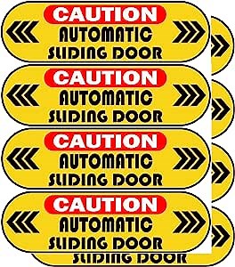 TOTOMO 8pc Caution Automatic Sliding Door Warning Sticker Sign 5" x 1.5" Two-Sided Glass Door Label Window Decal for Auto Car Van SUV Taxi Uber Lyft Rideshare