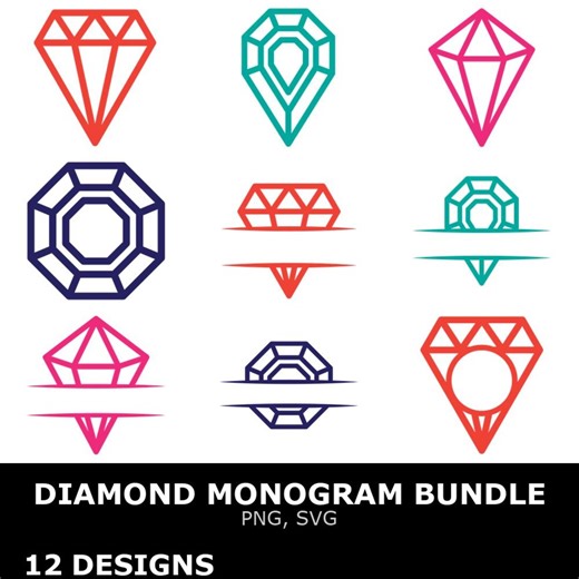 Diamond Monogram SVG Bundle, Diamond Monogram Clipart, Cutting Files for Cricut - Etsy
