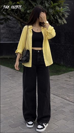 Yellow shirt + black fit = Pinterest perfection 💛🖤✨ #shorts #ootd #fashion