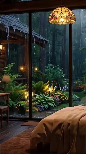 [No Ads in Middle] Cozy Cabin Rain on Window 10 Hours | Fireplace ASMR, Deep Sleep, Study