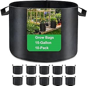 ANSLYQA 15-Gallon Grow Bags, (10 Pack) Thickened Aeration Fabric Growing Pots Planters with Handles for Planting Vegetables Plants, Black
