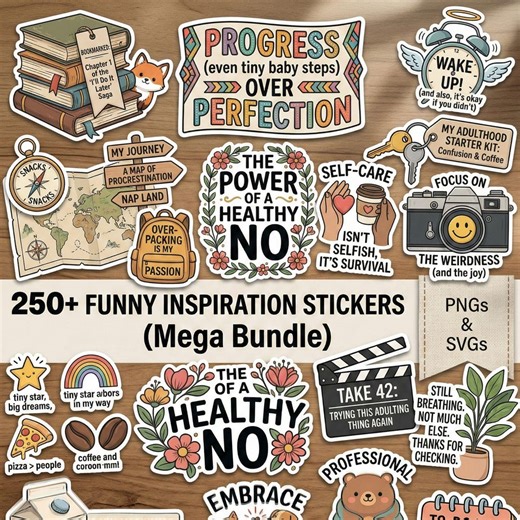 250  Funny Inspiration Stickers Bundle, Fun Sticker Pack, Adults PNG Bundle, Waterproof Sticker Bundle, Funny Sticker Bundle Lifetime Access - Etsy