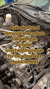 Cylinder head removal procedure following an engine overheating issue for head gasket replacement.