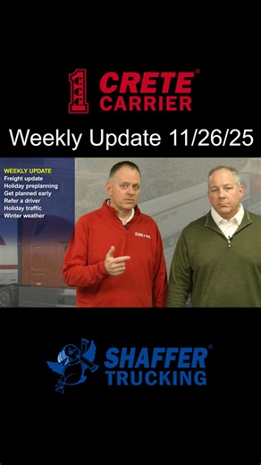 Crete Carrier Corporation on Instagram: "Tim and Erick are thankful for another month of increased freight! They share the details, plus important info about a new system for accessing facilities, Thanksgiving reminders and more. Check out this week's update! #trucking #trucker #supplychain #truckdriver #truckerlife #overtheroad #truckingjobs"