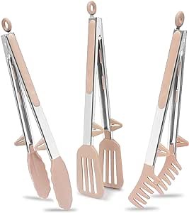 Tongs for Cooking, 12" Kitchen Tongs with Silicone Tips, Food Grade Serving Tongs Set of 3, Pink