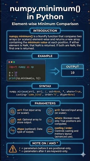 np.minimum() function in NumPy #datascienceforbeginners #engineeringstudent #pythonprogramming