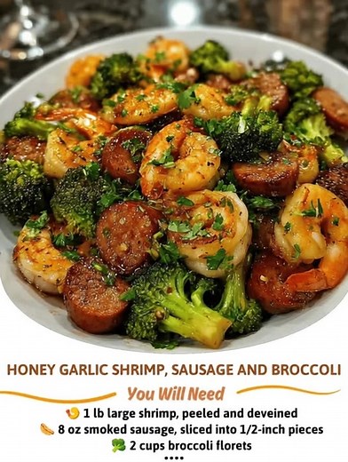 Honey Garlic Shrimp, Sausage and Broccoli "When the aroma of sweet honey mingles with garlic and savory sausage fills the kitchen, I know dinner is about to be a hit. This dish has become our go-to weeknight winner, effortlessly bringing smiles to the dinner table." Ingredients 1 lb shrimp, peeled and deveined ½ lb smoked sausage, sliced 2 cups broccoli florets ¼ cup honey Reacipe in First Coʍmеոτ | My Homemade Recipes | Facebook