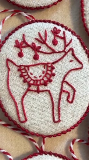 🤩Stitch up Redwork Christmas ornaments to decorate your holiday tree! 🎄This Hand Embroidery Christmas Ornaments kit makes it easy to create your own Christmas party. | Proceedingt.CE03