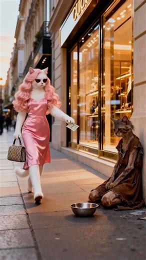 Cartoon on Instagram: "Meow believed in helping others.One day, she saw a beggar asking for help.Without thinking twice, she helped him.Days later, Meow discovered the truth.That beggar was not poor at all.He owned a huge mansion.He even had a Lamborghini.He was living a lie.Using sympathy as a business.Meow felt cheated.Her trust was broken.Her kindness felt wasted.After that day, her heart changed.One evening, a real beggar came to her door.Old.Hungry.Helpless.But Meow did not look closely any