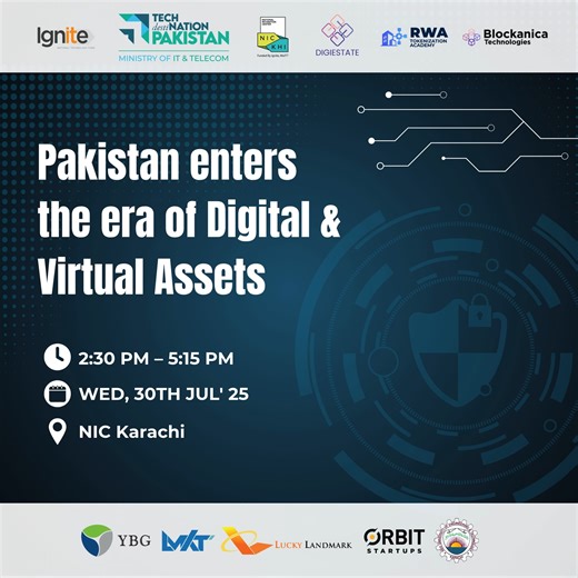 🚀 Pakistan Enters the Era of Digital & Virtual Assets The future of finance is here and it is tokenized, decentralized and borderless. Join industry pioneers as we, in collaboration with DigiEstate, explore Pakistan’s readiness for digital and virtual assets, real estate tokenization, and Shariah-compliant innovations. Speakers Include, Humza Khan Lead MENA & SA, Binance, Ali Farid Khwaja – Chairman, KTrade Securities, Naeem Ilyas Khanani – CEO, DigiEstate and Haris Ali Khan – CTO, Blockanica T