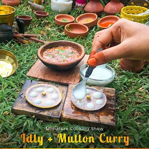 🐐Chettinad Mutton Curry Miniature Idly 👩🏻‍🍳 | Miniature Cooking Show