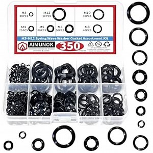 350-Piece Spring Wave Washer Gasket Assortment Kit, M3 M4 M5 M6 M8 M10 M12 Wavy Wave Crinkle Spring Washers Sets, High Carbon Steel Wave Spring Washer for Screw Bolt