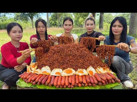 Amazing cooking tasty noodle hotdog and egg recipe