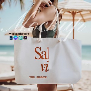Woman Carrying Printify Weekender Bag Mockup Handheld Weekender Summer Tote Canva Template Elegant Beach Weekender PSD Weekender Photopea - Etsy