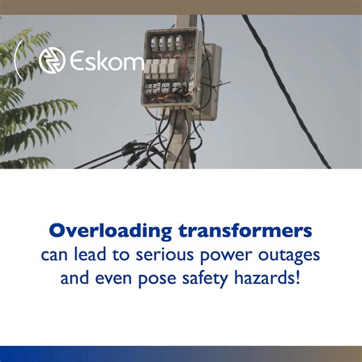 Don't overload transformers! This can cause power outages and safety hazards. Report any signs of overloading to Eskom to keep your community safe! #ReportIllegalConnections #SaveYourTransformerSaveLives | Eskom Hld SOC Ltd