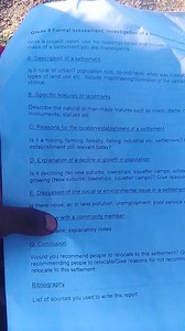 Grade 8 Formal assessment: Investigation of a settlement (Proje... | Filo