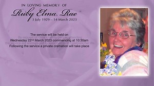 In Loving Memory Of Ruby Elma Rae | Partridge Bros. Singleton