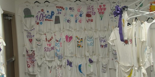 Clothesline Project displays over 400 shirts representing Arkansas domestic violence victims