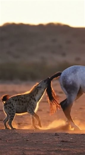 Fatal Whip! Hyena Bites Tail, Thrown Flying by Horse! 😵 치명적인 꼬리치기! 꼬리 문 하이에나, 말에게 내동댕이쳐지다! 🌪️ #Hyena