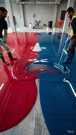 THIS FLOOR IS INSANE 😱🔴🔵 Luxury Red & Blue Epoxy Bedroom Transformation #shorts #epoxyfloor #viral