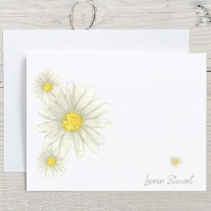 White Daisy Personalized Note Card Set, Custom Watercolor Floral Notecards, Blank Folded Stationary, Flower Greeting Cards - Etsy