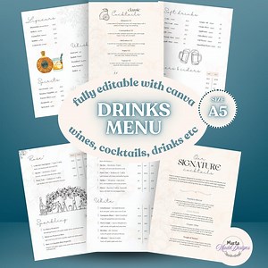 Full Drinks Menu, Cocktails Menu, Spirits - Etsy Canada