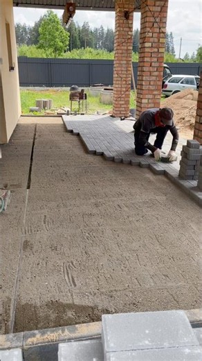 Brick pattern pavers — classic for a reason ✅ #hardscape #construction #diy