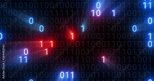 Hacking digital binary code matrix 01 background loop. Hacker, dark web, matrix, Digital data code in safety security technology concept. Abstract seamless red and blue 3D rendering