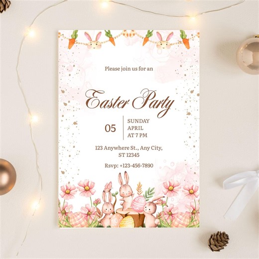 Easter Invitation Template Editable Canva, Printable Pastel Easter Invite, Spring Bunny Party Invitation, Kids Easter Party Invite - Etsy