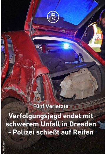 Eine Verfolgungsfahrt von Coswig nach Dresden endete in der Nacht zu Montag mit einem schweren Unfall. Ein 17-jähriger Skoda-Fahrer kollidierte auf der Leipziger Straße mit vier geparkten Autos und einem Roller. Als er weiterfahren wollte, schoss die Polizei auf die Reifen. Fünf Insassen wurden verletzt, zwei von ihnen schwer. Videos: xcitepress Schnitt und Voiceover: Angelina Sortino