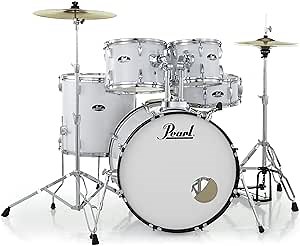Roadshow Drum Set 5-Piece Complete Kit with Cymbals and Stands Pure White