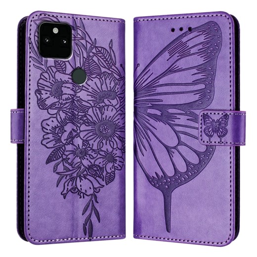 [$1.99] For Google Pixel 5a 5G Embossed Butterfly Leather Phone Case(Purple)