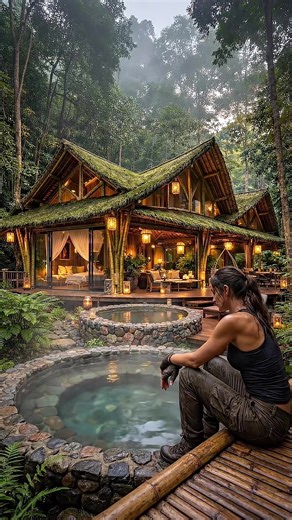 Building a Luxurious Bamboo Cabin in the Forest