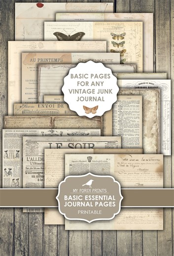 Journal Pages, Basic Essentials, Junk Journal Kit, Vintage, Neutral, Masculine, Men, Handmade, My Porch Prints, Printable, Digital Download - Etsy