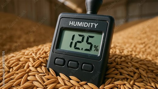 Humidity meter measuring moisture level rice grains mill ensuring optimal production quality humidity control for agriculture grain storage safety