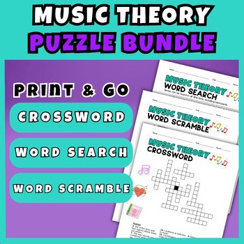 Music Theory Vocabulary Activities Bundle Crossword Word Search Worksheets 6-8
