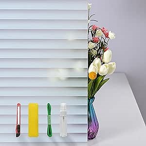 Window Privacy Film with Installation Tools, Blinds Window Cling, Static Cling, Anti UV, Heat Control, Ideal for Home Shower Office Glass Door (Blinds Pattern, 17.5X78.7Inch)