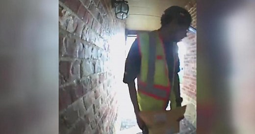 Video captures delivery man hiding package after seeing doormat message