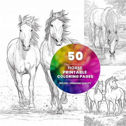 50 Realistic Horse Coloring Pages, Printable Farm & Wild Horses Art (PDF) - Etsy