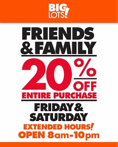 Something BIG is coming! 👀 Get 20% OFF your ENTIRE purchase this upcoming weekend, June 16 & 17 ONLY! 🛍️ Mark your calendars, tell your friends & family, and get ready to SAVE! 😉 Find your Big Lots: https://bit.ly/3P8QzP1 | Big Lots
