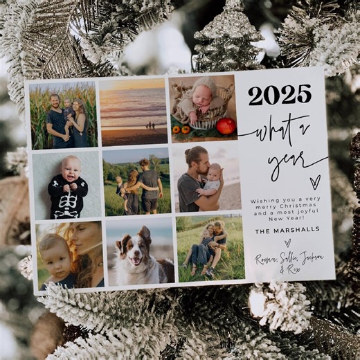 2025 Photo Collage Holiday Card Template, Printable Modern Christmas Card, Editable Minimalist What A Year Holiday Card, Instant Download - Etsy