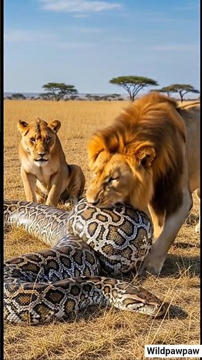 Did This Lion Really Find a Cub Inside a Giant Python? 😱🦁🐍 #snake #lion