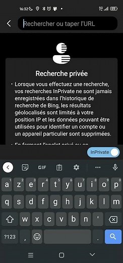 Utiliser le mode inprivate de bing android