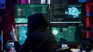 Hacker inserting USB in computer after managing to steal sensitive data, close up. Scammer uploading storage drive into PC after obtaining sensitive information from users using malware, camera A